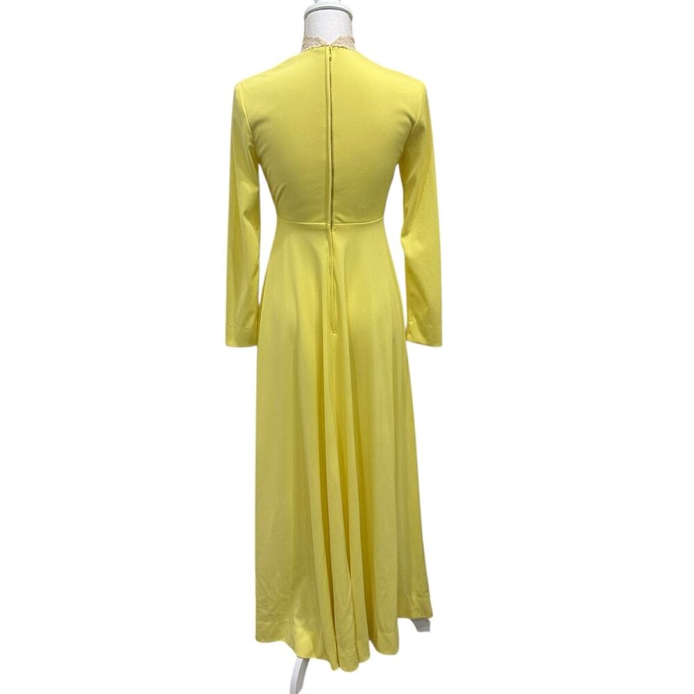 Vintage 1970s Victorian Edwardian Revival Yellow Lace Neck Maxi Dress Costume XS - Picture 3 of 16